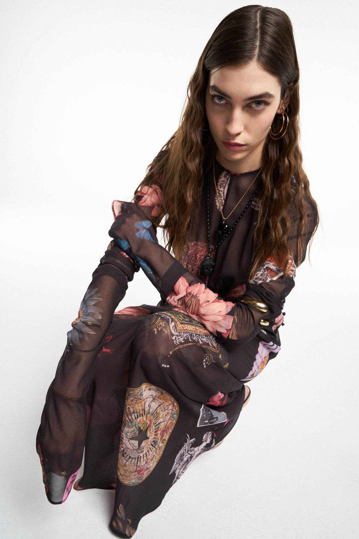 LUCKY TRANSPARENT SLEEVES MAXI DRESS