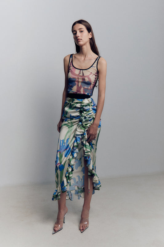 RUFFLE SATIN SKIRT