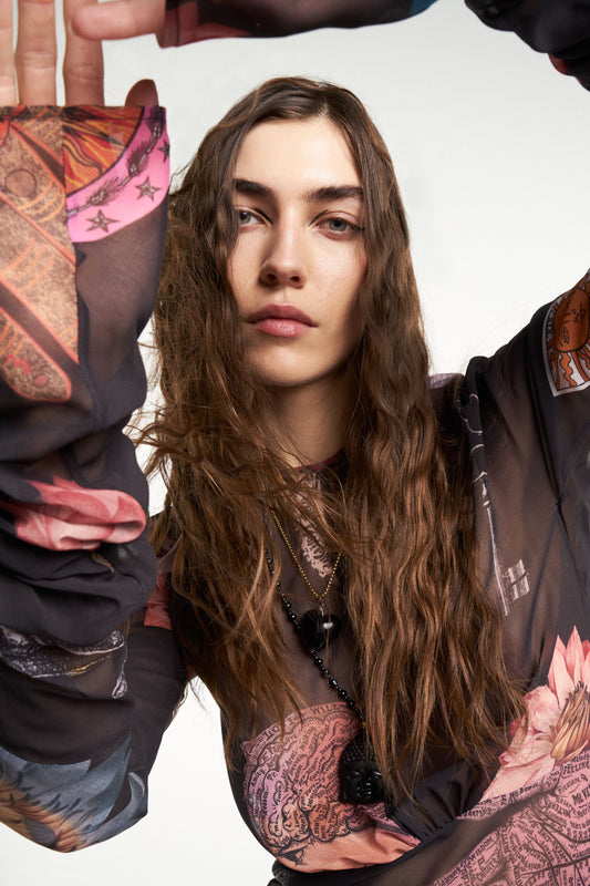 VESTIDO MAXI MANGAS TRANSPARENTES LUCKY