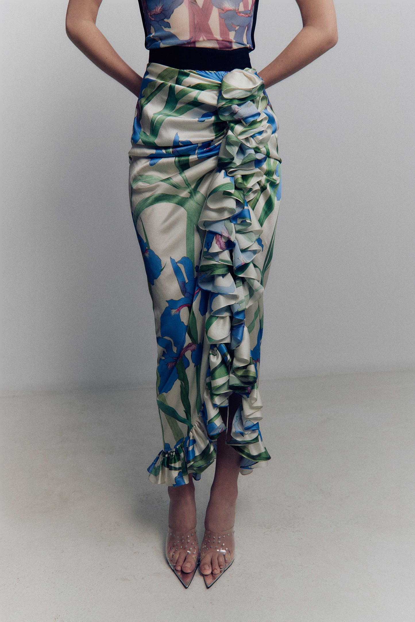 RUFFLE SATIN SKIRT