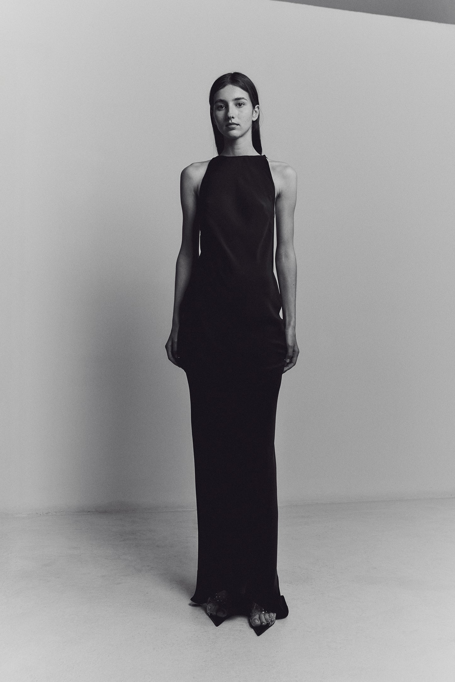 HALTER CROSS BACK GOWN