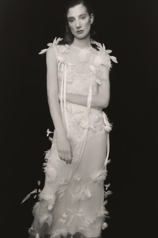 FEATHERS GARDEN COLUMN DRESS